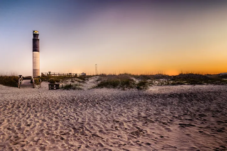 Oak Island Lighthouse viewed from the beach